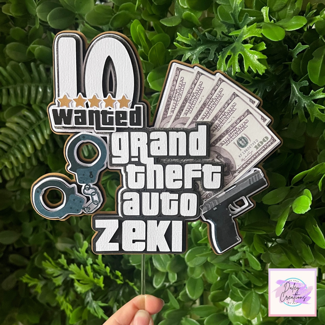 Gaming Theft | Grand Auto | 3D Cake Topper |